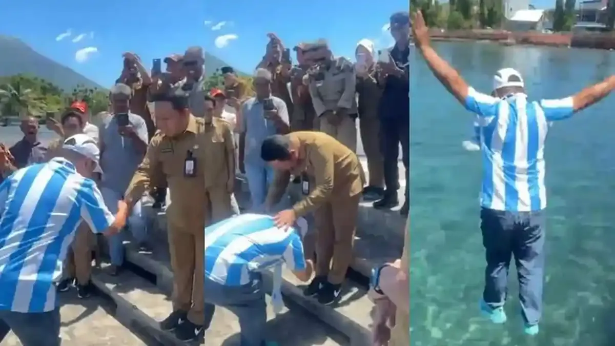 Janji Fans Sejati: Kadispora Ternate Sutopo Abdullah Cemplung ke Laut dengan Seragam Argentina