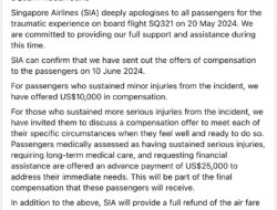 Korban Turbulensi Maut Singapore Airlines SQ321 Layangkan Gugatan Hukum di Inggris