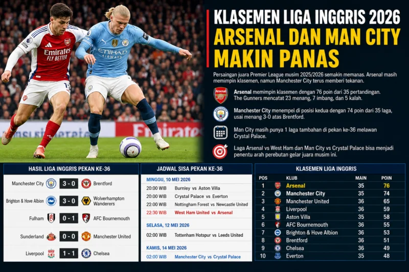 Proyeksi Klasemen Liga Inggris 2026 Pasca-Bursa Transfer: Arsenal Ungguli Manchester City