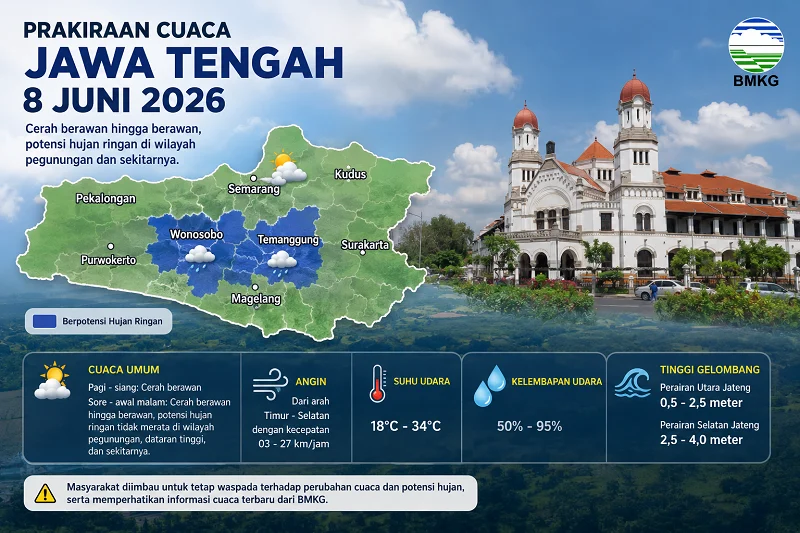 Cuaca Hari Ini: BMKG Peringatkan Hujan Lebat di Jateng hingga Potensi Awan Kumulonimbus di 12 Wilayah