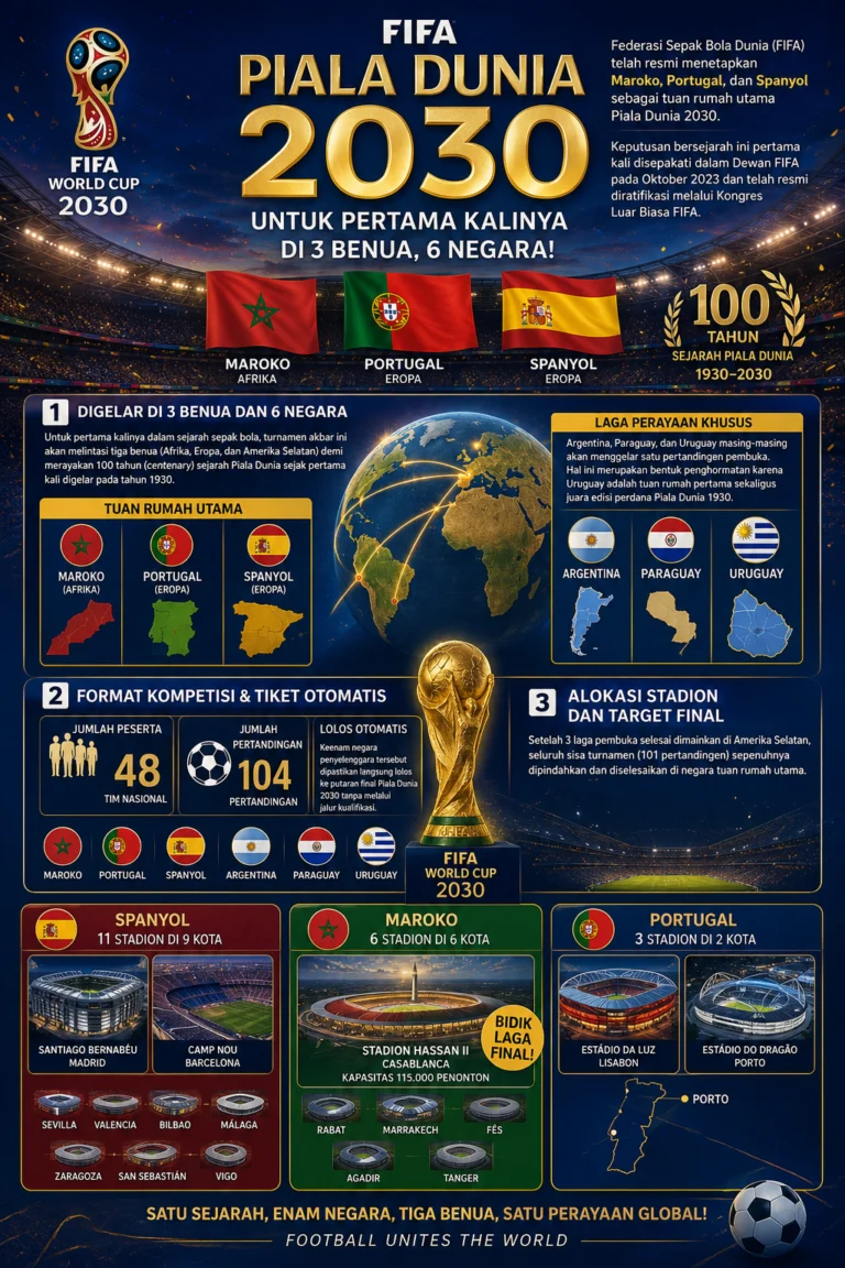 FIFA Mulai Inspeksi Venue Piala Dunia 2030 di Spanyol, Portugal, dan Maroko