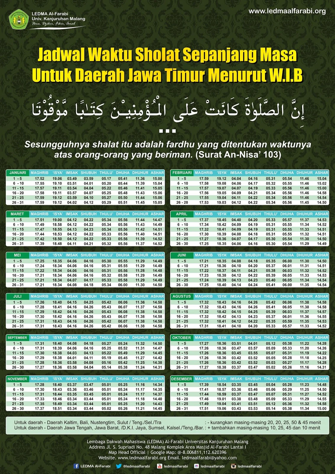 Jadwal Sholat Hari Ini Rabu 7 Oktober 2026 di Denpasar, Surabaya, Palembang, Jawa Timur, dan Jakarta
