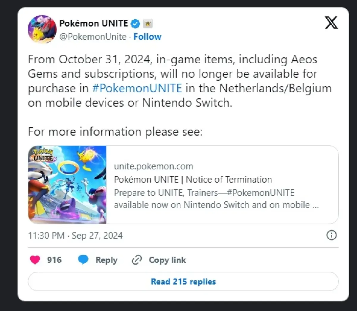 Pokemon Unite Resmi Tutup 23 Maret 2027, Pemain Diminta Unduh Data Library