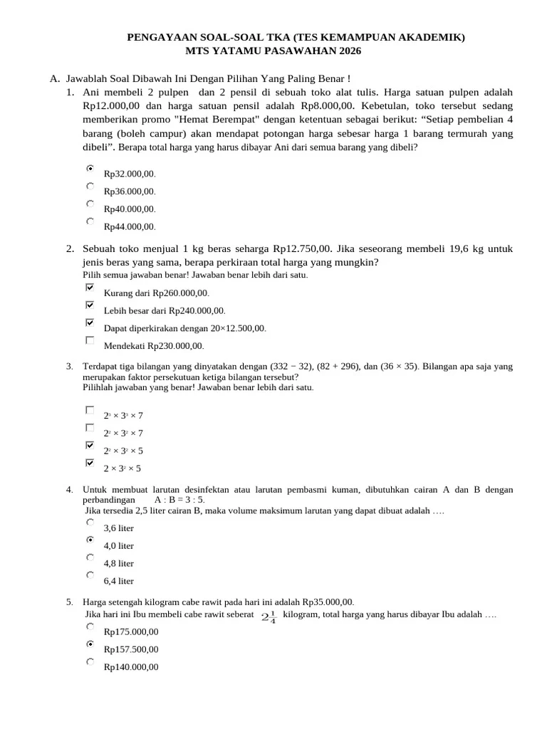 Soal TKA Matematika Dikeluhkan Siswa, Evaluasi Besar Disiapkan